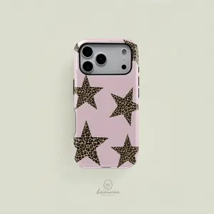 Leopard Print Star Pattern Aesthetic Phone Case, Durable Shockproof Cover for iPhone 11-17 Pro Max, Samsung Galaxy S23-S25 Ultra