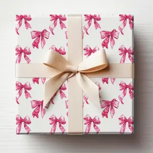 Pink Bow Wrapping Paper Watercolor Bow Coquette Wrapping Paper Light Pink Bow Gift Wrapping Roll Baby Girl Pink Bow Gift Wrap Girly