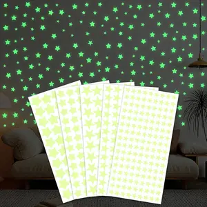 Glow in the Dark Stars for Ceiling 5 Sheets, 344 count Luminous  Stickers for Wall Decor, Self-Adhesive Fluorescent Galaxy  for  Bedroom, Long Lasting Green Night Glow  Decor