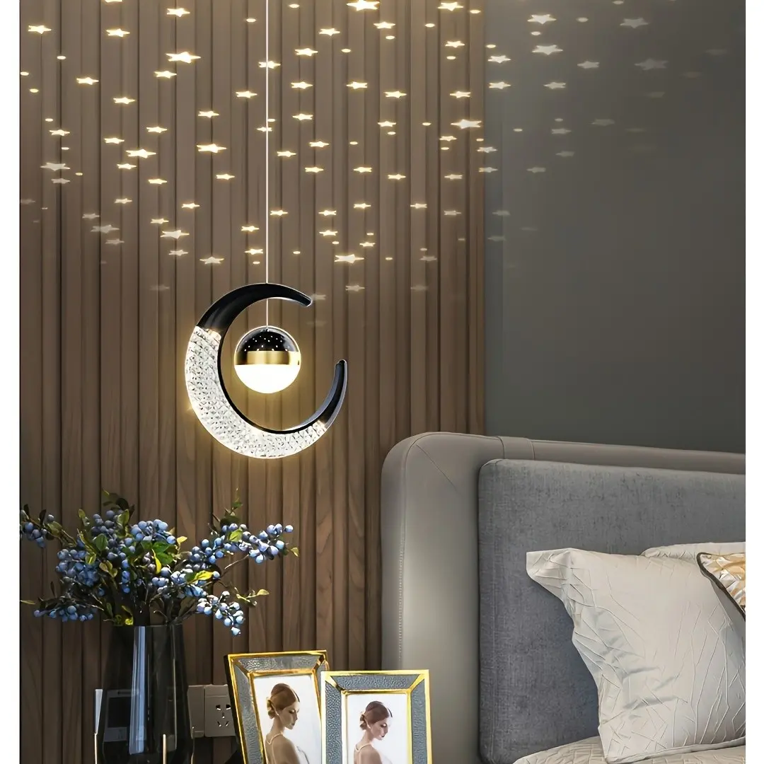 Modern Mini Pendant Light for Bedroom Bedside, Switch Control, Polished Metal, Acrylic Shade, Embedded Installation, Easy to Install
