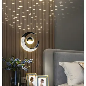 Modern Mini Pendant Light for Bedroom Bedside, Switch Control, Polished Metal, Acrylic Shade, Embedded Installation, Easy to Install