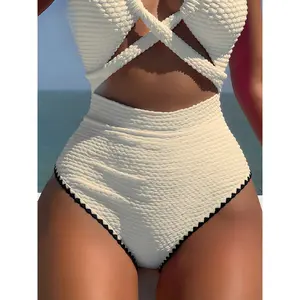 Hot 2026 New Women'S Fashion Slim Fit Crisscross Straps Solid Color Medium Stretch One-Piece Swimsuit