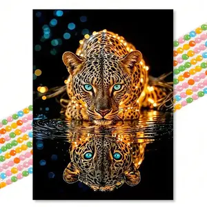 Modern Minimalist Blue Eye Leopard Diamond Painting, Round Drill 30x40cm DIY Wall Art for Adults, Bedroom Background Decoration