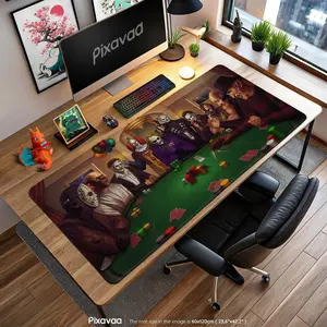 [Sale off up to 65%][Free Ship] Horror Icons Poker Mouse Pad - Classic Movie Villains at the Table, Creepy Gaming Desk Mat, Halloween Gift Idea