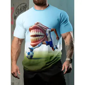 3D Men'S 3D Digital Print Anthropomorphic Mouth Trendy T-Shirt, Casual, Comfortable, Versatile Men'S Wear with a Round Neck And Short Sleeves, Suitable for Daily Sports Wear, a Perfect Gift for Men, 3D Football Jersey Fan Apparel, 3D Design Footbal