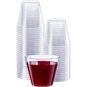 Clear Hard Plastic Cups/Tumblers [9 oz.Squat - 100 Count] Small Disposable Party Cocktail Glasses