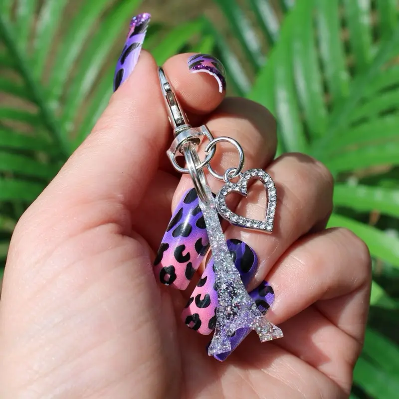 Eiffel Tower Purse Charm Keychain | Glitter Resin Bag Charm with Rhinestone Heart | Paris Inspired Accessory