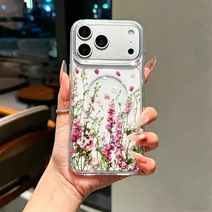 Pink and White Wildflower Field Phone Case，Romantic Botanical Garden Style for iPhone 17 16 15 14 13 12 11 Plus Pro Max Gift.