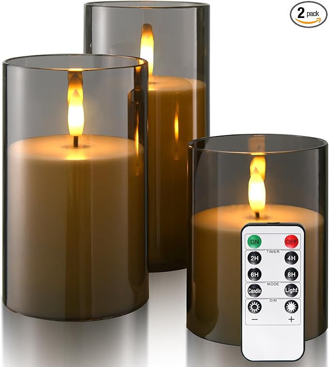 Flameless Candles with Remote and Timer, Operated Flickering LED Pillar Candles for Romantic Ambiance and Home Decoration,3Pack (D:3.2" x H:4" 5" 6").... diptyque candle warmer lamp candles wax melts
