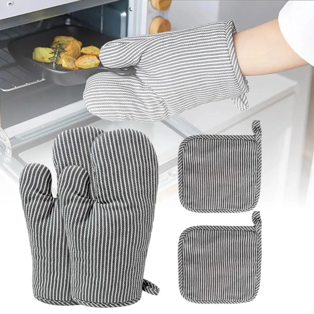 4 Pcs Set of Grey Microwave Oven Insulated Gloves, 5.91 in X 10.24 in Oven Gloves and 7.09 in Pot Holder, Easy To Use and Clean, Washable, Suitable for Kitchen Oven Baking Set, Textiles & Soft Furnishings
