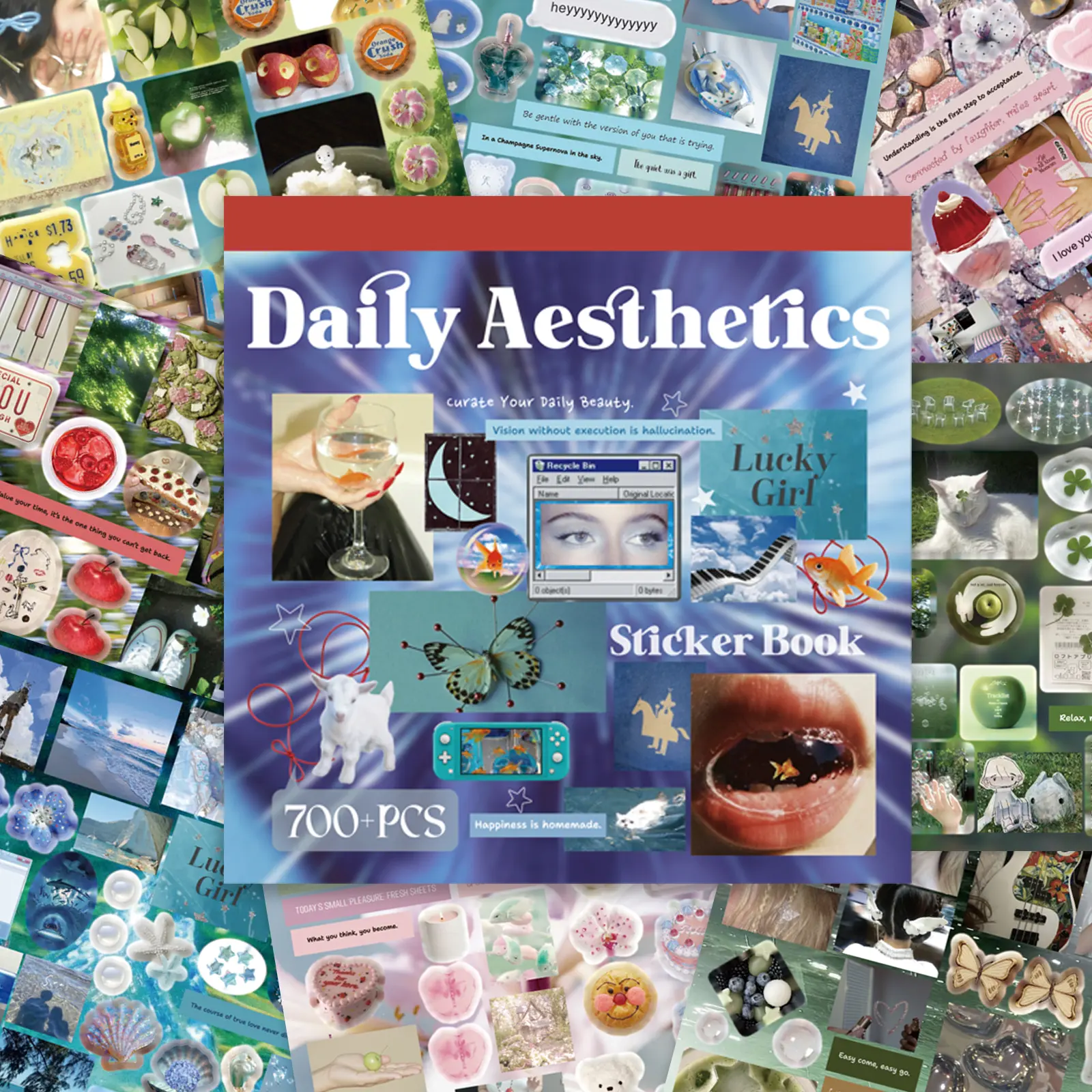 700+Pcs Inspiration Patches Sticker Books, Aesthetic Stickers Cute Scrapbook Stickers for Planner Diary Journal Supplies, Collage