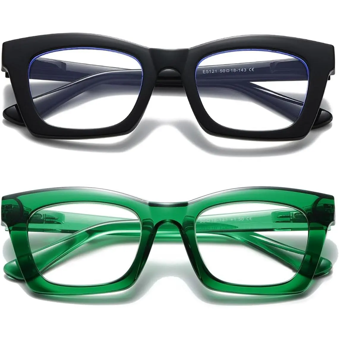 Women’s 2-Pack Oprah-Style Square Frame Eyeglasses, Anti-Blue Lenses Frames, High-Quality Computer Readers with Spring Hinge, Eyewear Fashion, Included Glasses Pouch (1.50), High Quality Eyewear, Blue-Lens Frames