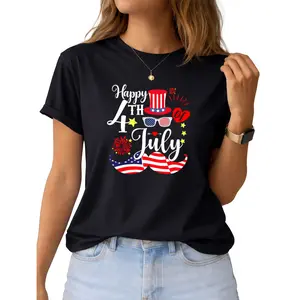 Plus Size, Women's Plus Size 3XL-5XL Pure T-Shirt - Oversized Fit Suitable for Fourth of July, Independence Day Patriotic Flag Short Sleeve Crew Neck Top, Machine Washable Casual Holiday Gift (Black/Red/White)