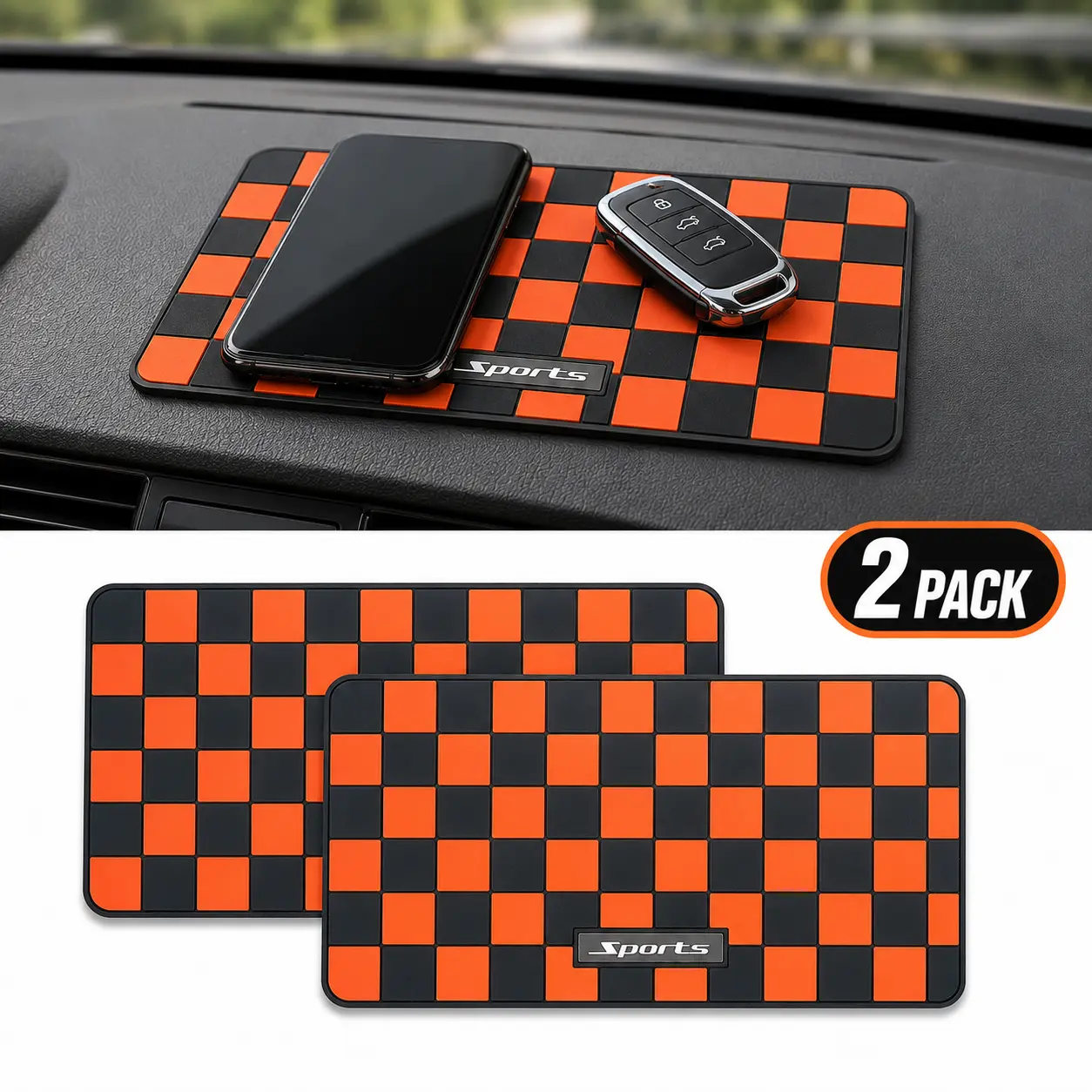 Car Dashboard Non Slip Mat, Anti Slip Pad, Anti Slide Sticky Dash Pad, Multifunctional Fixate Gripping Gel Pad for Radar Detector, Cell Phone, Keys, Glass, GPS, Coins 10.2x5.9 inch (2 Pack)