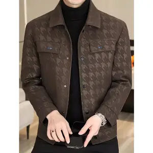 Men's Houndstooth Business Jacket - Stylish Black Shirt with Multiple Pockets, Button-Up Front, and Collar, Perfect for Office or Casual Wear, Versatile Men's Jacket | Buttonup Jacket | Jacket