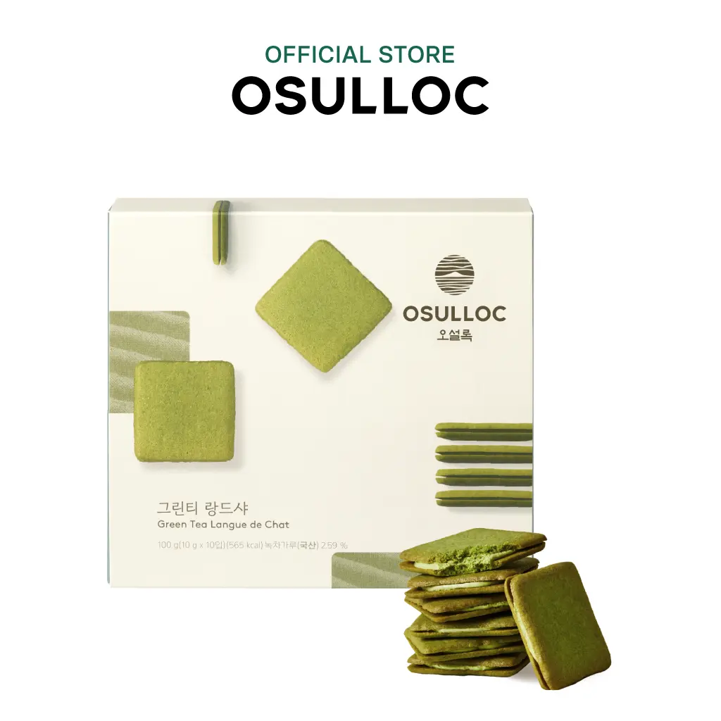 OSULLOC Langue de Chat Cookies (3.52oz, 100g) Korean Matcha Flavored Snacks | Asian Snacks, Premium Tea Food