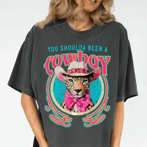 You Shoulda Been a Cowboy Comfort Colors Tee – Retro Leopard Cowboy Graphic T-Shirt | Funny Animal Shirt