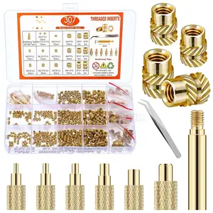 307 Threaded Inserts for Plastic Set, 300 M2-M6 Heat Set Insert with 7 M2-M6 Soldering Iron Tips, Brass Heat Set Insert Tool Metric Knurled Nuts Assortment Kit for Plastic and  Printing