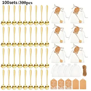 For Weddings, Bridal Showers & Parties, Complete Guest Favor Solution, 300 Pcs Wedding Gold Floral Teaspoon Favor Set, Teaspoons, Gift Tags, Drawstring Bags & Hemp Rope, Effortlessly Prepare Guest Favors, Wedding Favor Supplies