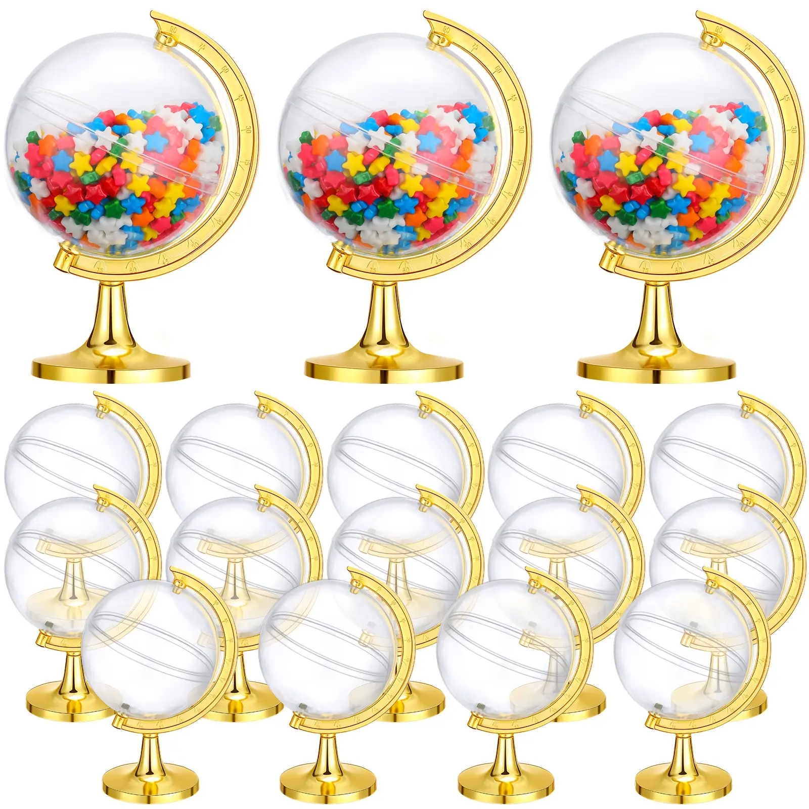 20 Pack Mini Golden Globe Clear Candy Boxes Earth Shaped Party Favor Containers Candy Plastic Gift Box Fillable Ornaments Crafts Decorations Small Candy Packing Box for Wedding Birthday Earth Day