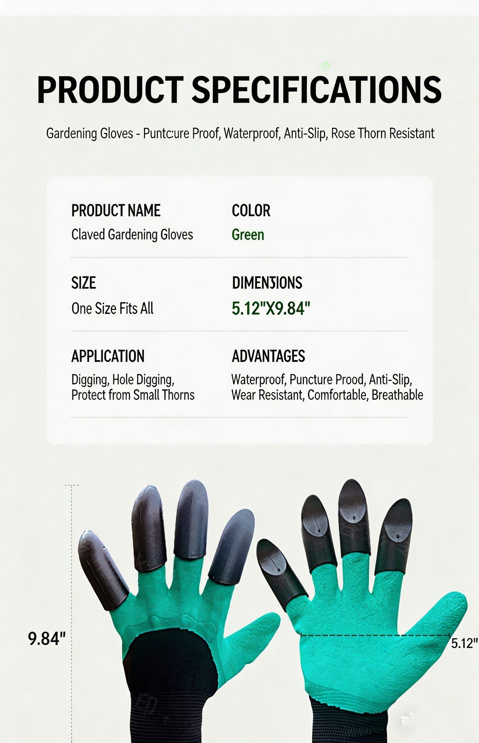 Clawed Gloves, Gardening Gloves, Clawed Digging Gloves, Flower and Vegetable Planting Gloves, Thorn-Resistant, Landscaping, Rubber-Coated