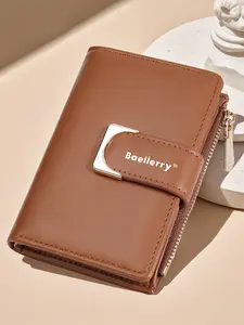 Vintage Style Short Vertical Wallet for Women, Multi-Card Slot with Zipper Coin Pocket, Casual PU Material, All Seasons Accessory