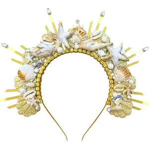 Women's Gold Mermaid Seashell Crown Headband, Halo Headpiece for Cosplay, Renaissance Festival Party Accessories