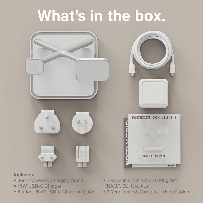 NOCO XGrid XDS3: 3-in-1 Wireless Charging Stand – For iPhone, Apple Watch, and AirPods – MagSafe Compatible, Qi2 Certified