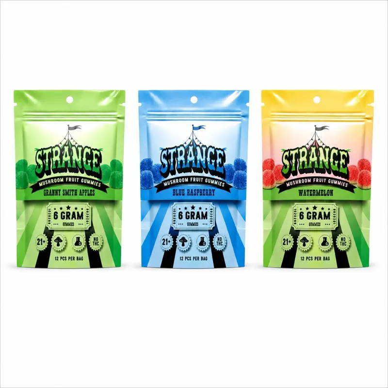 STRANGE Micro, High Potency, ALL 3 FLAVORS, 3 VARIETY PACK, High Potency Plant-Based Mushroom Gummies, Soft Chewy Gummies, 100% Organic Ingredients, High-Quality Formula, Freshness-Sealed Packaging, Made in USA