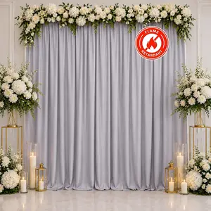 Scuba Polyester Event Backdrop Curtain Silver 10ftx10ft Durable Flame Resistant Wrinkle-Free Photography Drape Panel With Rod Pocket