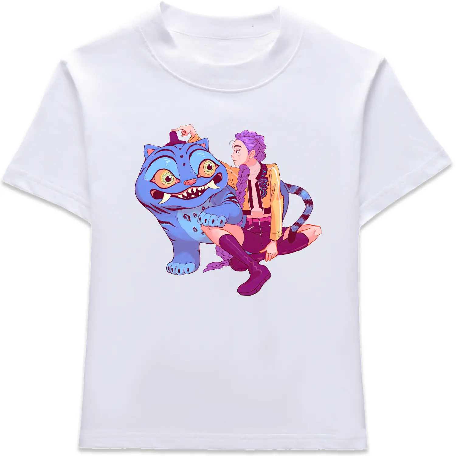 Cute Rumi Demon Hunter Graphic Tee, Derpy the Tiger And Bird x Rumi Demon Hunter Youth T-shirt Unisex Crewneck Made Using 100% Cotton, Design & Printed In The USA