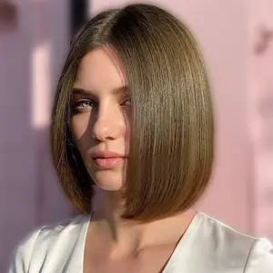 Jessie's Wig Olive Brown Color Straight Bob 4x4 Lace Wig Glueless Wig  Pre Cut Lace Human Hair