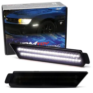 iJDMTOY Smoked Lens 42-SMD White Double-Row LED Front Bumper Side Marker Light Kit For 2010-15 Chevy Camaro