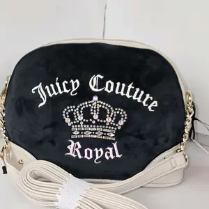 Juicy Couture Royal Velvet Crossbody Bag with Rhinestone Crown Embroidery and Adjustable Strap