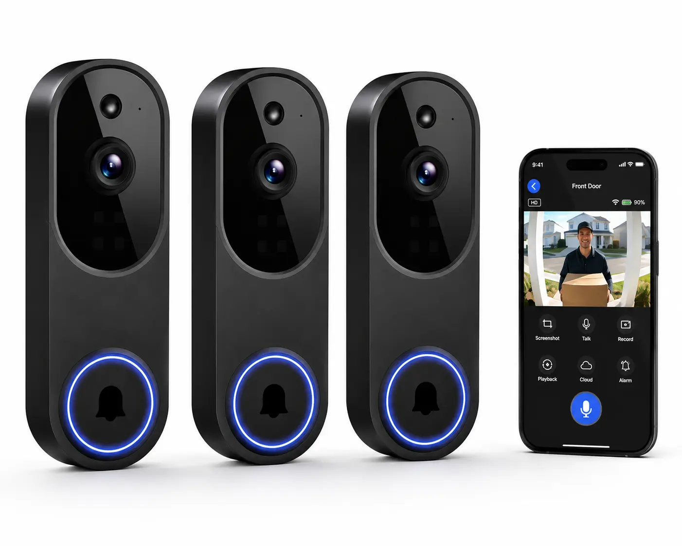 Smart 1080P Video Doorbell Camera (Pack of 3) with Night Vision, Live View, AI Human Detection, 2-Way Audio, Cloud Storage (Subscription Sold Separately), 2.4GHz WiFi Only, Home Security