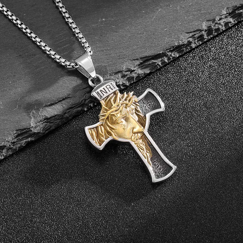 Cross Crucifix Pendant Necklace - Stainless Steel Crucifix Jesus Christ Pendant Bible Prayer Religious Unisex Religious Baptism Madonna Eagle Necklace Jewelry