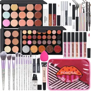 Makeup Kit For Women Full Kit Eyeshadow Eyeliner lipgloss, Lipstick Makeup brushes Mascara Eyebrow pencil Concealer Face Powder Primer make up Set For Girls Beginners Brand: pomcral Cosmetic Gift makeup bundle box Blend Clear makeup bundle box