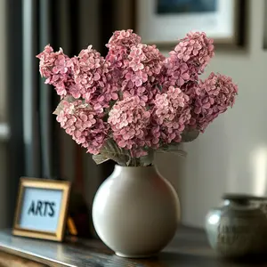 Burgundy Hydrangea Artificial Flowers,Fall Hydrangeas Artificial Flowers, Fake Fall Dried Hydrangea Decoration,Faux Silk Flower with Stems Winter(Red Rose 24" 8pcs) Vase