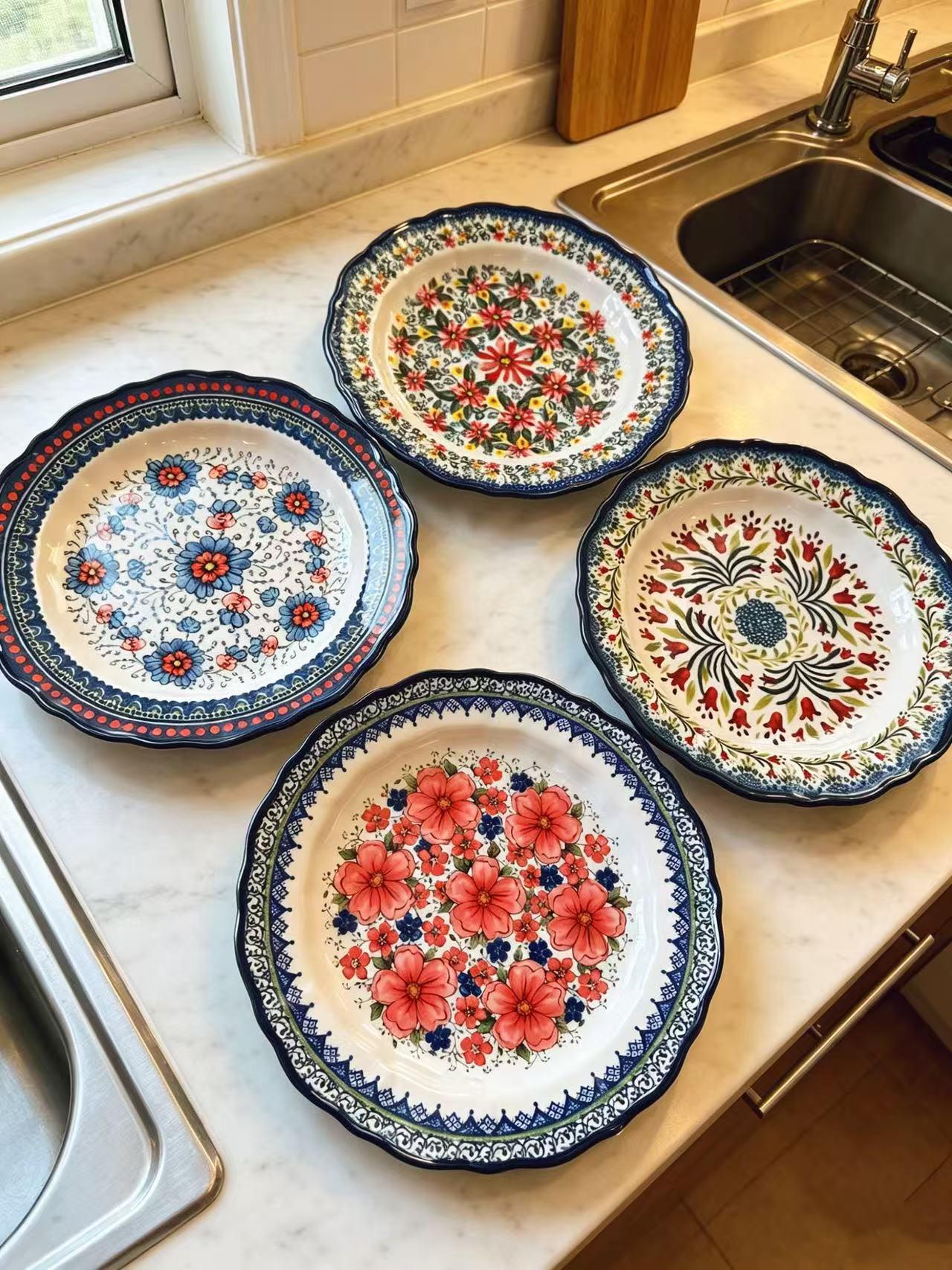 8-Inch Polish-Style Retro Ceramic Plate | Multi-Functional Home Plate | Suitable for Breakfast, Dinner & Desserts