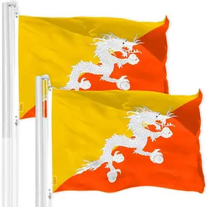 G128 2 Pack: Bhutan Bhutanese Flag | 3x5 Ft | LiteWeave Pro Series Printed 150D Polyester | Country Flag, Indoor/Outdoor, Vibrant Colors, Brass Grommets, Thicker and More Durable Than 100D 75D Poly