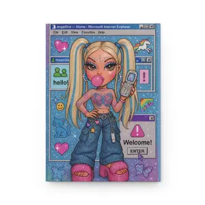 Y2K Bubblegum Girl Hardcover Journal | Retro Windows Icons, Glitter Aesthetic