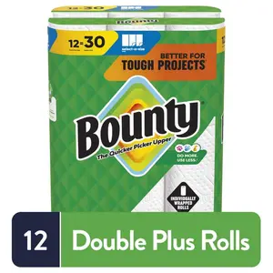 White 2-Ply Select-A-Size Paper Towel Rolls, 12 Double Plus Unscented Disposable Rolls, Tissues for Kitchen and Home Care Use