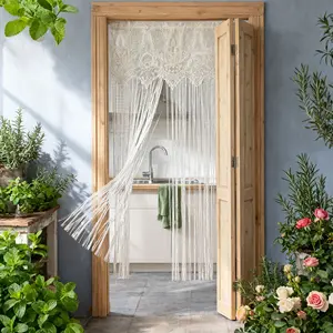 1 PC Macrame White Lace Curtain for Doorway -NOT Include Curtain Rod Classic String Wall Divider Lace Door Curtain for Living Room Kitchen Hallway Rod Pocket Top 39x78 Inch