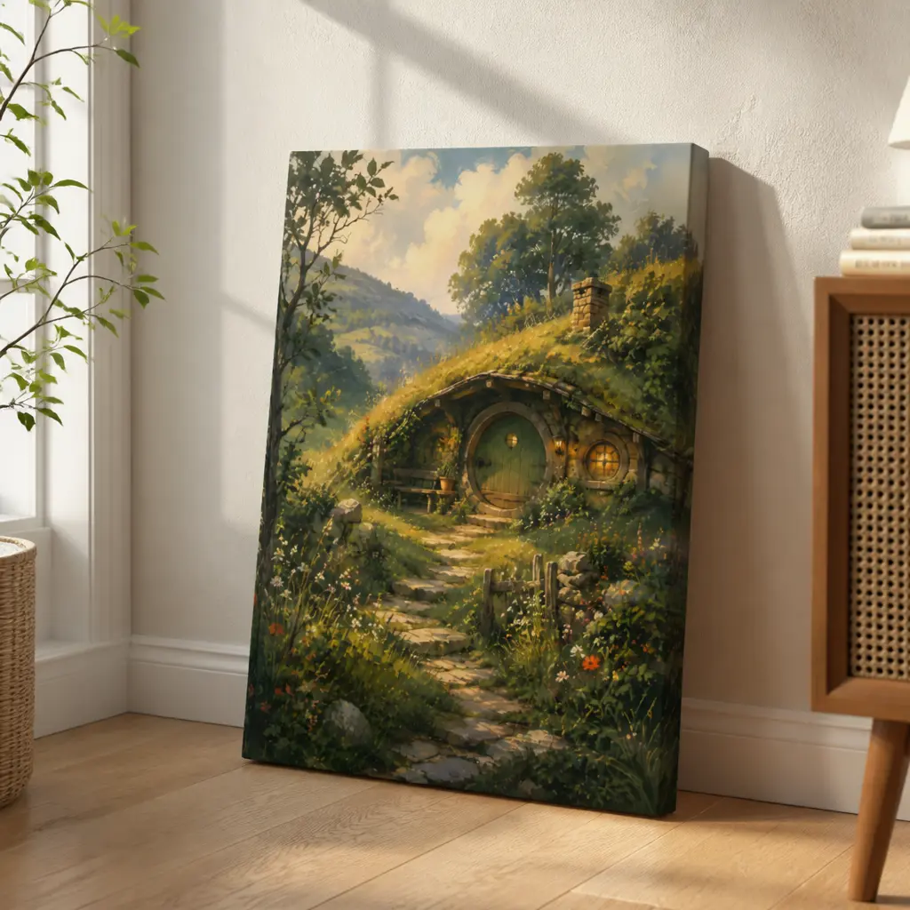 Hidden Cottage Wall Art, Gallery Wrapped Canvas, Cottagecore Fantasy Forest Decor for Living Room Bedroom Reading Nook, Cozy Home Decor Gift