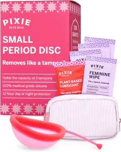 Pixie Menstrual Disc for Feminine Care - Ranked 1 for Best Tampon Alternative Period Disc - 100% Medical-Grade Silicone - Removes Like a Tampon - Wear 12 Hours - Capacity of 3 Tampons (Pink, Small)