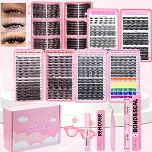Mixed Length Individual False Eyelashes Kit, 1 Set Fluffy Curling False DIY Eyelashes with Eyelash Bond&Seal& Tweezers & Remover, Eye Makeup Enhancement Tool, Cosmetic, Diy Eyelash Extensions