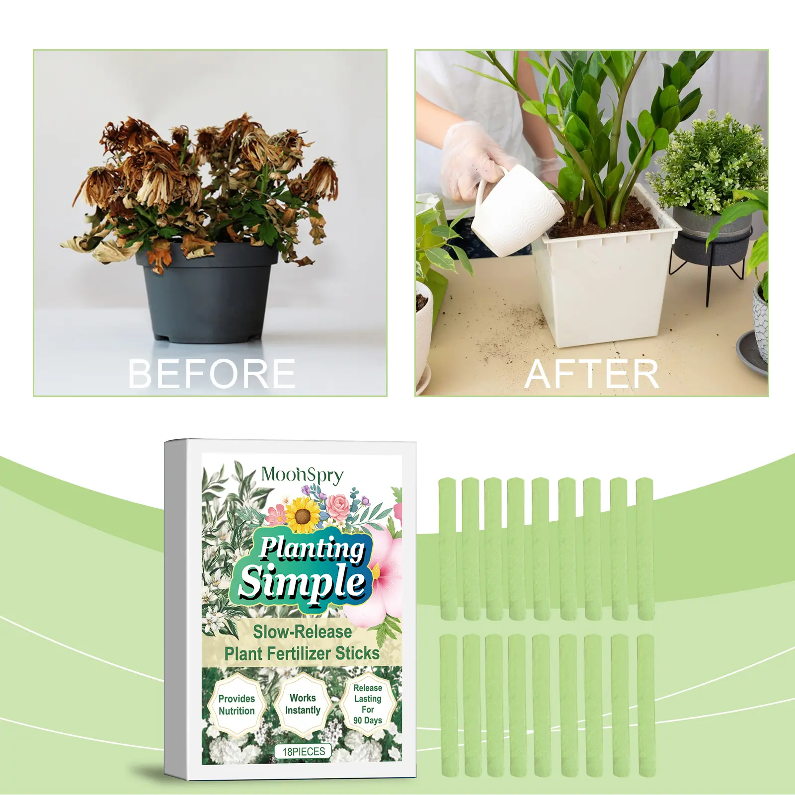 Surj Selection X MoonSpry Plant Nutrient Stick - Slow-release Nutrient for Home Flowers, Green Plants, and Potted Plants,fiddle,leaf,fig,indoor,outdoor,propagation,,garden,planting,humic,acid,,food enhancer yield,peat,moss,organic,strong,root,,lawn,,soil