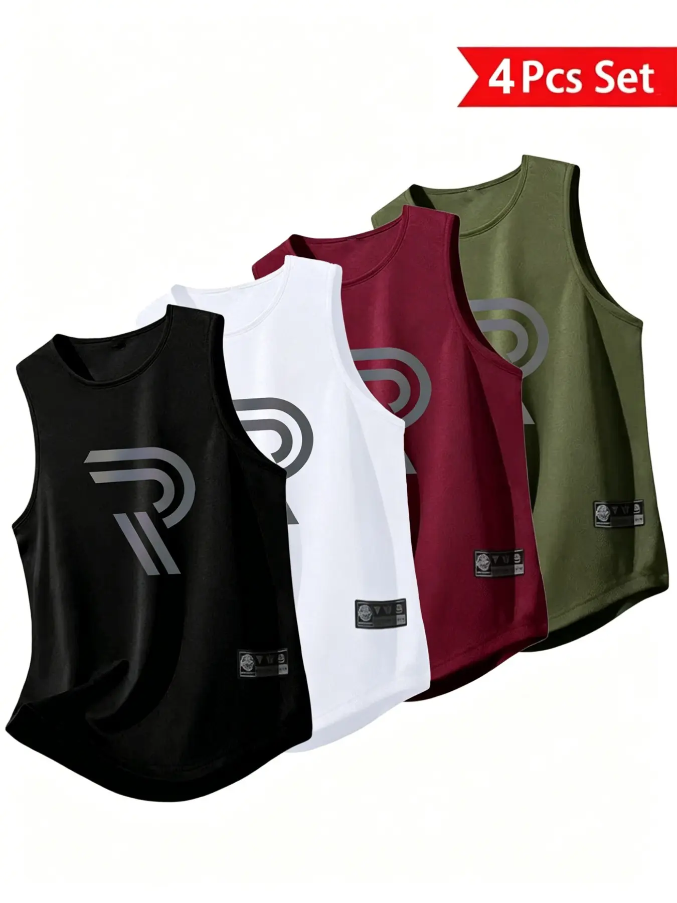 4-Pack Men's Sporty Tank Tops, Round Neck Breathable Workout Shirts, Unisex Sleeveless Gym Wear, Workout Clothing, Soft Moisture-Wicking, Ideal for Fitness & Running, Sports Tank Tops