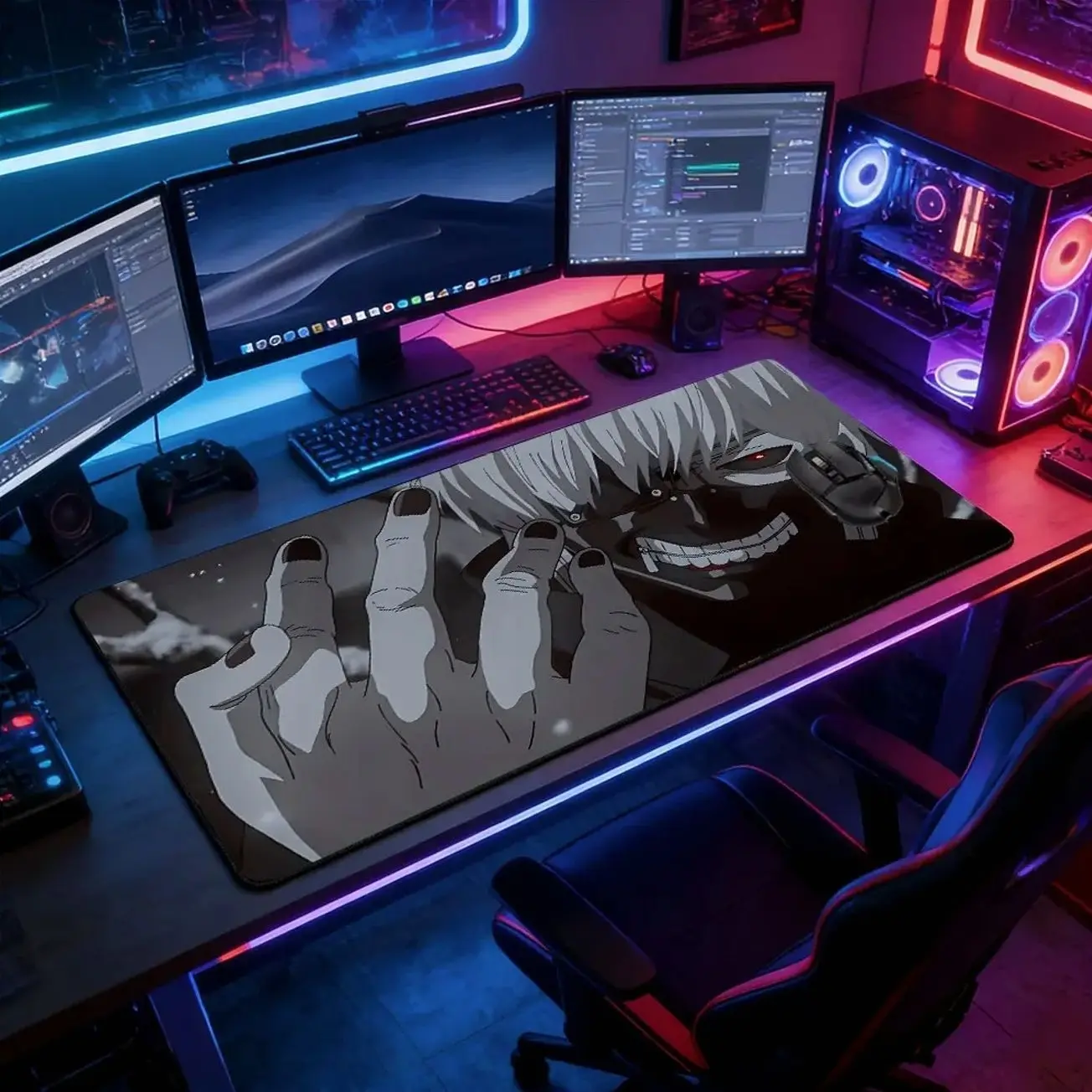 Dark Japanese Anime Large Gaming Mouse Pad, Cool Ninja Extended Computer Keyboard Mouse Mat, Non-Slip Rubber Base Stitched Lock Edges Washable Desk Pad, Multi-Size for Home Office Gaming, Perfect Gift for Anime Fans, Anime Mousepad, Mouse Pad For Laptop