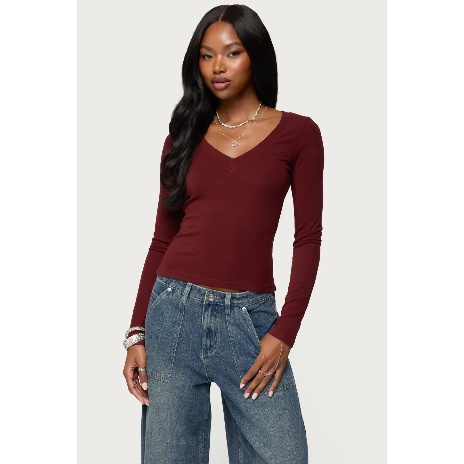 Larna V Neck Ribbed T Shirt